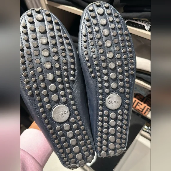 Gucci Black Diamanté Leather Slip On Loafers